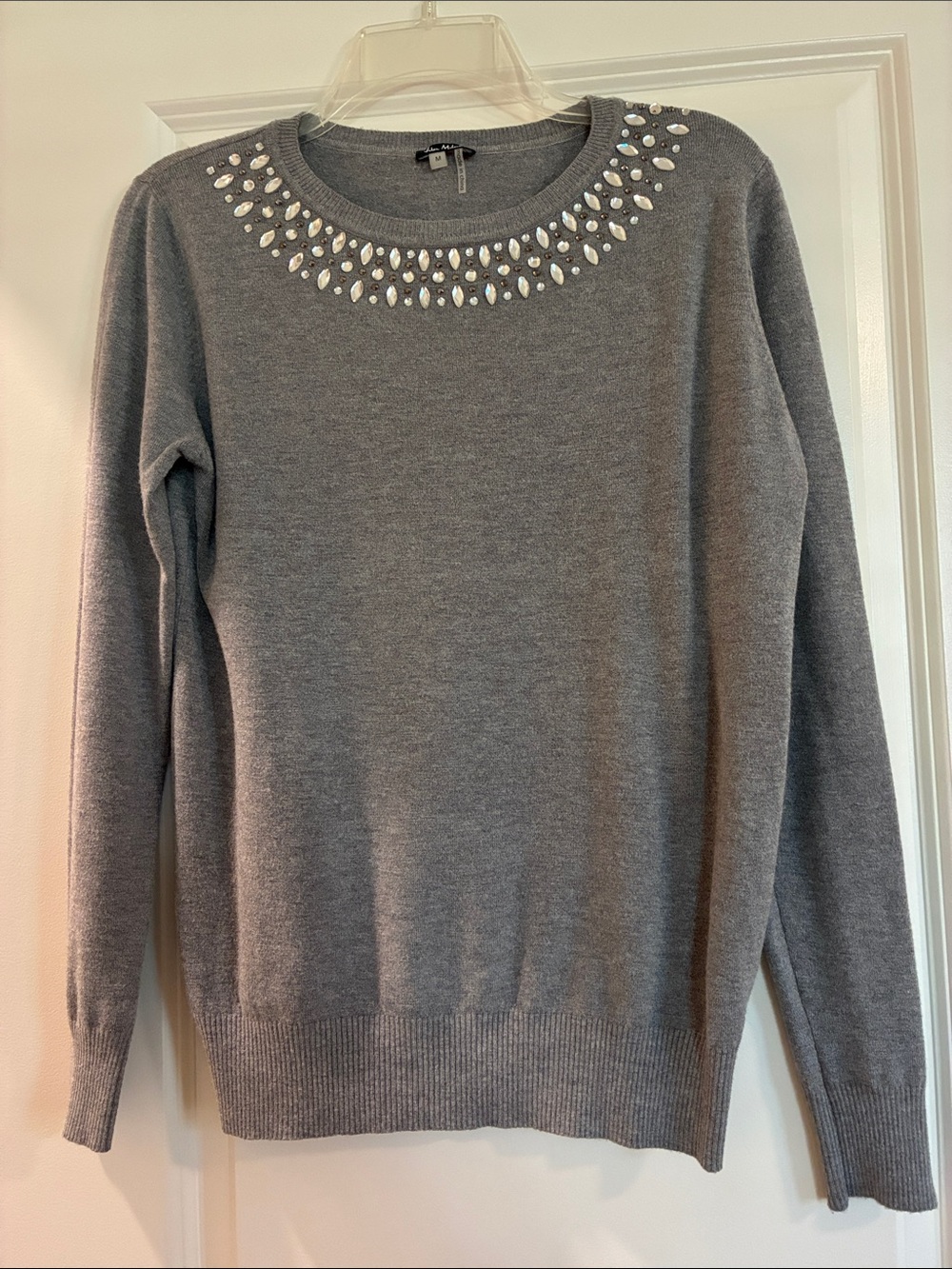 Vila Milano Women's Gray Jewel-Embellished Crewneck Sweater - Classic Knit